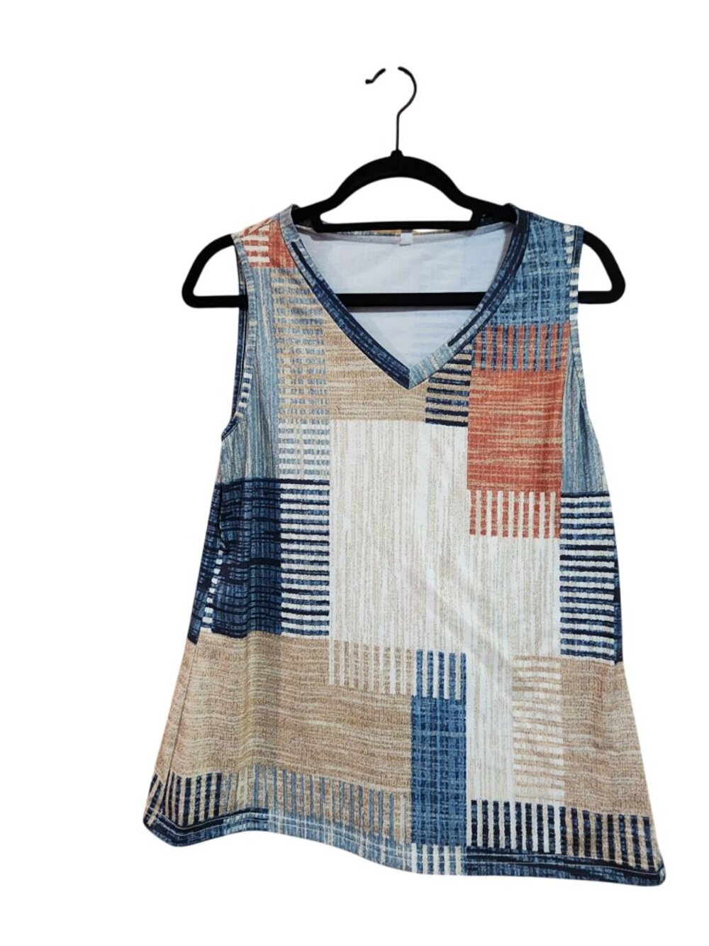 Sleeveless V-Neck Patchwork Print Womens Tank Top